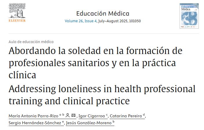 El profesor del Máster, Sergio Hernández, participa en el artículo «Abordando la soledad en la formación de profesionales sanitarios y en la práctica clínica»